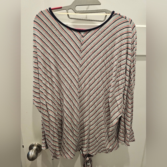 Democracy Tie Front Button Top Women’s XL Multicolor Striped V-Neck Blouse - Picture 4 of 9